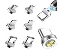 ThtRht Lot de 6 embouts de câble de charge magnétiques ronds de rechange pour iPhone Micro USB Type C Appareil Android 7 broches Prise tactile Transfert de données Cordon de chargeur magnétique