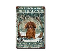 THUANCKY Plaque rétro en étain Motif teckels à poils longs « Once Upon A Time There was A Girl Who Really Loved Dogs That was Me The End » pour maison, bar, pub, café, chambre en métal, 20,3 x 30,5 cm