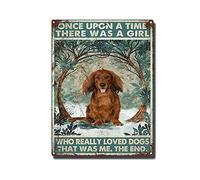 THUANCKY Plaque rétro en étain Motif teckels à poils longs « Once Upon A Time There was A Girl Who Really Loved Dogs That was Me The End » - Décoration murale - 30,5 x 40,6 cm