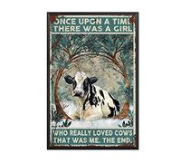 THUANCKY Plaque rétro en étain « Once Upon A Time There was A Girl Who Really Loved Cows That was Me The End » - Décoration d'intérieur, bars, restaurants, cafés - 20,3 x 30,5 cm - Cadre en métal