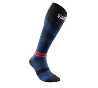 Thuasne - Chaussettes Hautes de Compression Running Sport UP ACTIV - Compression Dégressive de la Cheville vers le Mollet - Fabriquées en France - Noir/Bleu foncé/Rouge, 39-42, S, Long (>44cm)