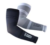 Thuasne - Lot de Manchettes de Bras Performance Blanc et Noir - Manchons Sport de Compression Dégressive - Bandeau Éponge Intégré - Confort Anatomique - Taille M, Normal