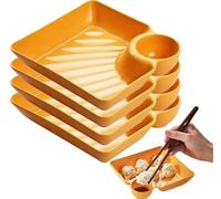 THUCHENYUC Assiette Séparée for Sauce, Assiette À Raviolis Japonaise, Assiettes À Raviolis En Plastique Avec Compartiment À Sauce for Chips Collations Raviolis À Sushi(Yellow*4)