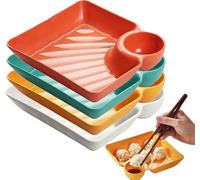 THUCHENYUC Assiette Séparée for Sauce, Assiette À Raviolis Japonaise, Assiettes À Raviolis En Plastique Avec Compartiment À Sauce for Chips Collations Raviolis À Sushi(Mix*4)
