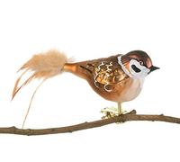Thüringer Weihnacht 52-231 Glass Bird, Field Sparrow with Natural Feathers