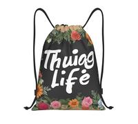 Thug Life Flowers Sac de sport léger avec cordon de serrage - Sac de sport pliable et résistant à l'eau avec bandoulière réglable, idéal pour le sport, le yoga, les voyages et l'école, Noir , M