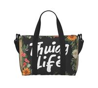 Thug Life Grand sac de voyage pliable et léger avec imprimé floral pour la nuit, sac de sport, d'hôpital, de yoga pour homme et femme, noir, taille unique, Noir , Taille unique