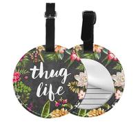 Thug Life Lot de 1/2 étiquettes rondes en cuir pour valises de voyage avec carte d'intimité