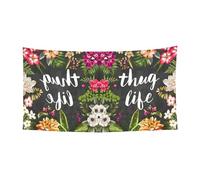 Thug Life Lot de 1 bannière imprimée de fleurs pour Halloween, décoration intérieure ou extérieure, résistante aux UV avec trous métalliques