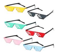 Thug Life Lot de 6 paires de lunettes de soleil pixels, mosaïque pixels, unisexes, multicolores, PC, amusantes, pour décoration de vacances de fête, 6 couleurs