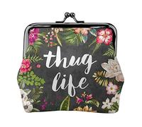 Thug Life Portefeuille en cuir avec double fermoir et cadre en métal pour femme avec clés, petit sac à main, Noir , Taille unique