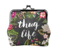 Thug Life Portefeuille minimaliste léger avec impression de fleurs pour l'école et le travail, Noir , Taille unique, Pochette à monnaie