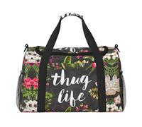Thug Life Sac de voyage à main avec imprimé fleurs pour effets personnels, sac de sport et de fitness, voyage longue distance, Noir , Taille unique