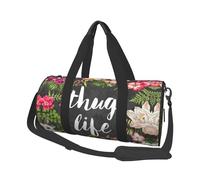 Thug Life Sac de voyage rond en toile imperméable et résistant aux déchirures Motif fleurs