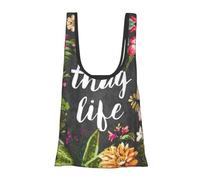 Thug Life Sac d'épicerie pliable réutilisable et léger pour les courses, les voyages, la plage, respectueux de l'environnement