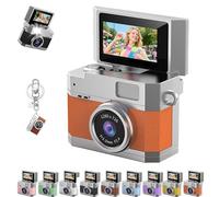 Thumb-Sized Flip Screen Mini Camera, Digital Retro Ccd High-Definition Portable Small Camera, 180° Flip Screen, Multi-Style Beauty Filters, for Travel Party Vlog (Orange,with 64G Card)