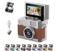 Thumb-Sized Flip Screen Mini Camera, Digital Retro Ccd High-Definition Portable Small Camera, 180° Flip Screen, Multi-Style Beauty Filters, for Travel Party Vlog (Brown,with 64G Card)