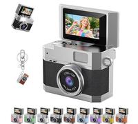 Thumb-Sized Flip Screen Mini Camera, Digital Retro Ccd High-Definition Portable Small Camera, 180° Flip Screen, Multi-Style Beauty Filters, for Travel Party Vlog (Black,with 64G Card)