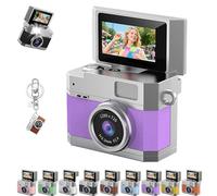 Thumb-Sized Flip Screen Mini Camera, Digital Retro Ccd High-Definition Portable Small Camera, 180° Flip Screen, Multi-Style Beauty Filters, for Travel Party Vlog (Purple,with 64G Card)