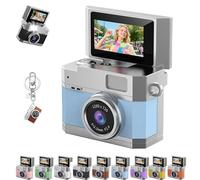 Thumb-Sized Flip Screen Mini Camera, Digital Retro Ccd High-Definition Portable Small Camera, 180° Flip Screen, Multi-Style Beauty Filters, for Travel Party Vlog (Blue,Wthout Card)