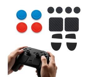 Thumbstick Grip Cover & Touchpad Sticker Set for Steam Controller 2 2026 Silicone Joystick Cap and Rear Button Sticker Game Accessories (Red and Blue)