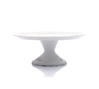 Thun 1794 Assiette à gâteau sur pied, porcelaine tchèque, Bernadotte, 32 cm, rose, rayure rose, Thun