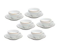 Thun 1794 Bernadotte, tasses et soucoupes, 205 ml, porcelaine blanche, ligne dorée, Thun, 6 pièces