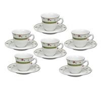 Thun 1794 Menuet, tasses et soucoupes, café, porcelaine tchèque, 6 d., rose, vert, Thun
