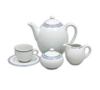 Thun 1794 Opal, service à café, porcelaine, dentelle blanche, bord bleu, Thun, 15 pièces