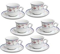 Thun 1794 Rose, tasses à café et soucoupes, roses, bordures bleues, 155 ml, Thun, 6 pcs