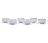 Thun 1794 Tasses à thé et soucoupes, 280 ml, dentelle blanche, bordure grise, Thun, 6 pièces