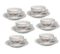 Thun 1794 Tasses et soucoupes, 205 ml, porcelaine tchèque, Bernadotte, couleur rose, rayures roses, Thun, 6 pièces