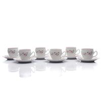 Thun 1794 Tasses et soucoupes, 240 ml, porcelaine tchèque, Bernadotte, rose, rayures roses, Thun, 6 pièces