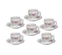 Thun 1794 Tasses et soucoupes, 90 ml, porcelaine tchèque, Bernadotte, rose, rayures roses, Thun, 6 pièces