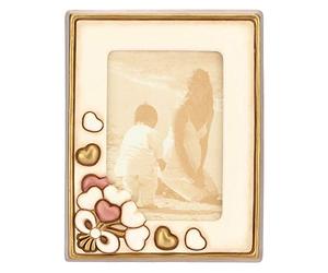 THUN - Cadre Photo de Table rectangulaire, Couleur Ivoire, décoré avec cœurs - Accessoires et décorations Maison - Ligne Hearts - Format Moyen - Céramique - Format Photo 10 x 15 cm