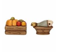 Thun - Coffret Fruits et Panier avec Poisson - céramique - Collection crèche Classique - Boîte à Fruits 4 x 3,2 x 3 cm - Panier à Poisson 4 x 2,4 x 2,2 cm