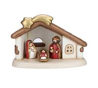 THUN - Crèche complète Set Cabane : Sainte Famille - Version Rouge - Figurines Nativité Classique - Céramique - Les Classiques