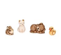 Thun - Ensemble Animaux de la haie - céramique - Collection crèche Classique - Canard 2,1x1,8x2,2 cm - Chien 4,2x2,7x2,7 cm - Chat 2,2x2,3x3,5 cm - Lapin 3x1,8x2,1 cm