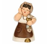 THUN - Femme avec Poisson en céramique décoré à la Main, Couleur Blanche, Ligne crèche Classique, décorations de Noël Maison, 5 x 4,6 x 8,2 cm h