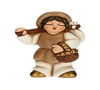 THUN - Figurine crèche Homme avec Paquet - Décorations de Noël Maison - Ligne crèche Classique, Variante Blanche - Céramique - 6 x 3,8 x 8 h cm
