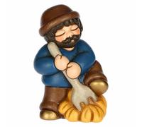 THUN - Homme avec Fourche et Foin Bleu en céramique, 5,2 x 4,3 cm, Hauteur 7,9 cm, Collection crèche Classique