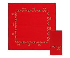 THUN, Lot de 2 Serviettes Rouges en 100% Coton, Ligne souhaits de Noël, décorées avec Anges et icônes de Noël, idée Cadeau, Ø 20 cm
