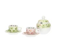 THUN - Lot de 2 Tasses à Expresso avec sucrier - Porcelaine - Collection Coeurs en Fleurs - 13 x 6 cm