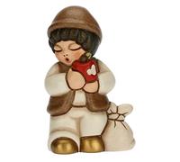 THUN - Nativité 2022 - Figurine crèche Enfant avec Pomme en céramique décorée à la Main, Version Robe Blanche - Ligne crèche Classique - 4,3 x 3 x 6,5 cm h