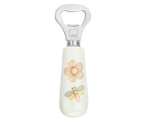 THUN - Ouvre-bouteille décoré avec fleur et libellule - Accessoires de cuisine - Ligne Elegance - Grès, acier inoxydable - 13 cm