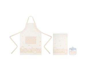 THUN Set manique, torchon et tablier, 100% coton, collection Elengance, manique 20 x 20 cm torchon 40 x 60 cm