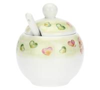 THUN - Sucrier avec cuillère à café - Porcelaine - Collection Coeurs en fleurs - 13 x 6 cm