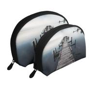 Thunder Landscape Trousse de maquillage portable avec fermeture éclair et compartiments intérieurs, Ancienne jetée en bois au-dessus de l'eau calme, Taille unique
