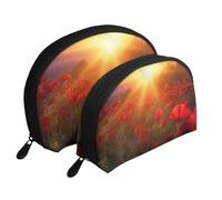 Thunder Landscape Trousse de maquillage portable avec fermeture éclair et compartiments intérieurs, Fleurs rouges lever du soleil, Taille unique