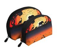 Thunder Landscape Trousse de maquillage portable avec fermeture éclair et compartiments intérieurs, Silhouette d'animaux au coucher du soleil, Taille unique